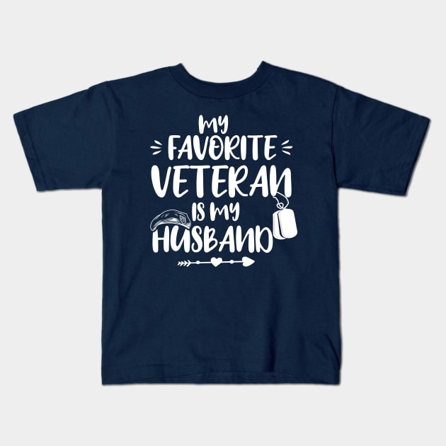 My Favorite Veteran Is My Husband, Us Veterans Day Gift, Us Marine Veteran Kids T-Shirt by chidadesign